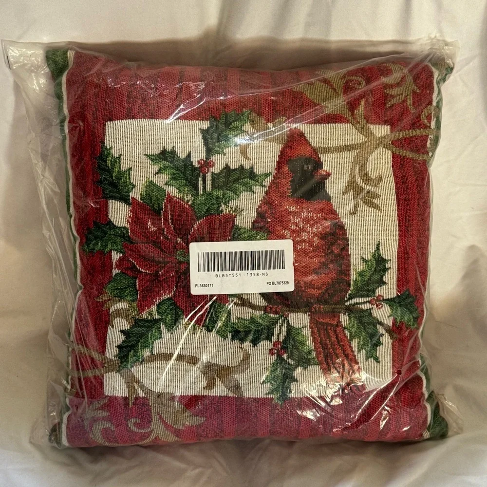 Festive Red Cardinal Holiday Pillow